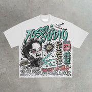 Casual street rock festival print T-shirt