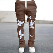 Retro artistic dove print flared trousers