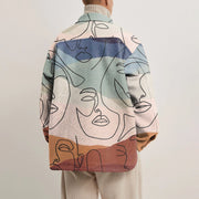 Street contrast color personality printed lapel jacket
