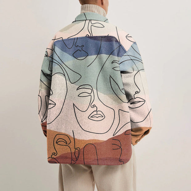 Street contrast color personality printed lapel jacket