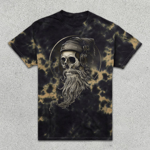 Skull Print Tie-Dye Short Sleeve T-Shirt