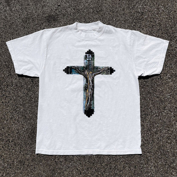 Jesus On The Cross Print Short Sleeve T-Shirt