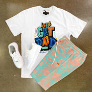 Casual printed short sleeve shorts suit