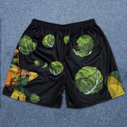 Trendy comic pattern street mesh shorts
