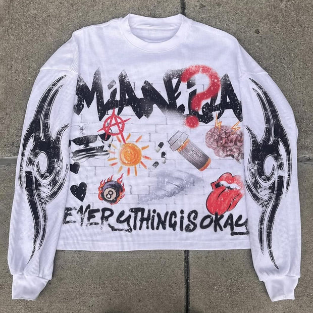 Everything Is Okay Print Long Sleeve Sweatshirt
