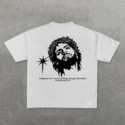 In God We Trust Jesus Print Short Sleeve T-Shirt