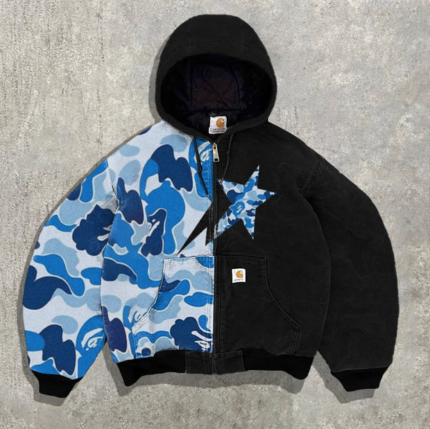 Personalized contrast color star plush jacket