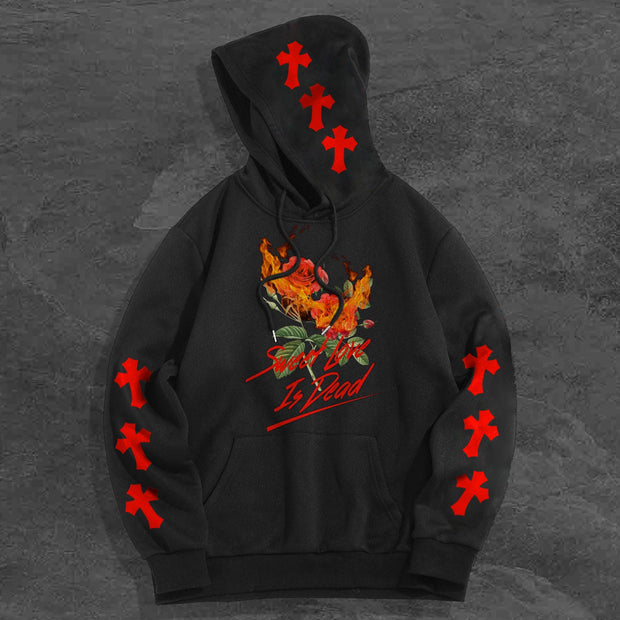 Trendy Print Vintage Casual Cross Hoodies