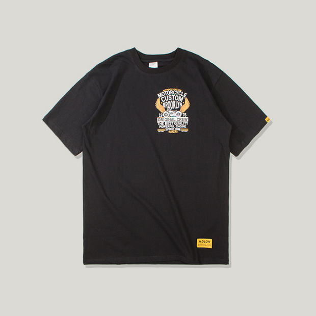 Retro motorcycle print casual short sleeve T-shirt