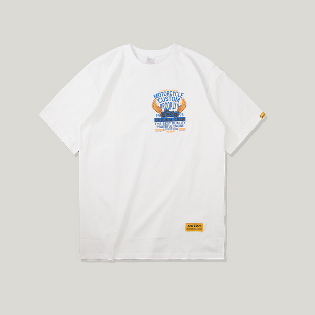 Retro motorcycle print casual short sleeve T-shirt