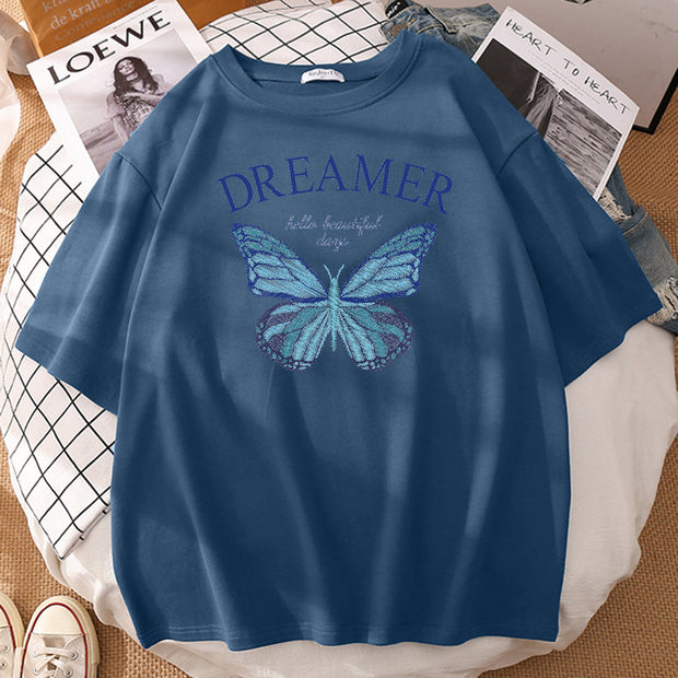 Casual loose butterfly print T-shirt