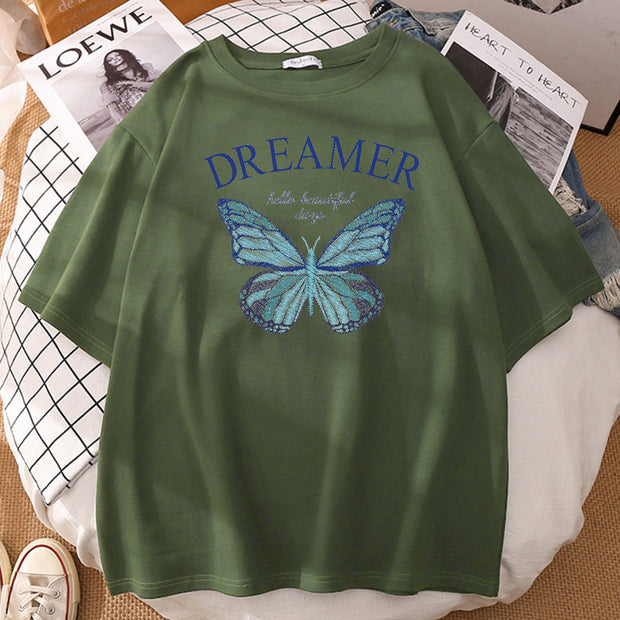 Casual loose butterfly print T-shirt
