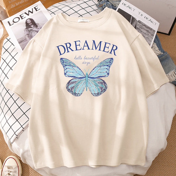 Casual loose butterfly print T-shirt