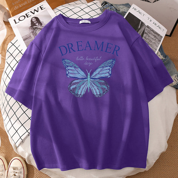 Casual loose butterfly print T-shirt