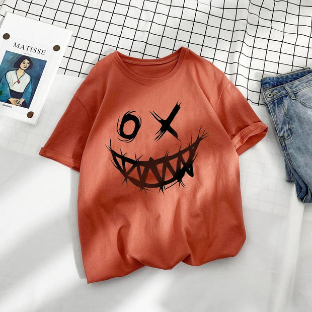 Casual Loose Trend Design Printed Cotton T-Shirt