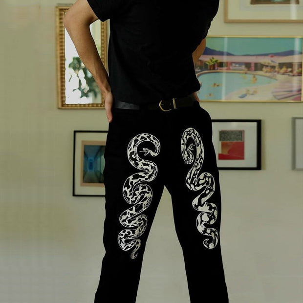 Casual style illustration snake print fashion jeans