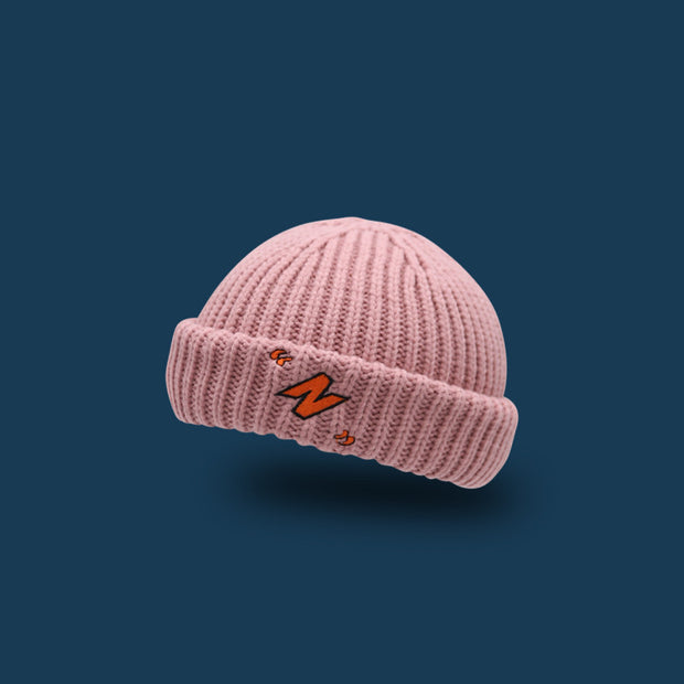 Letter embroidery woolen knit melon leather hat with flanging to keep warm
