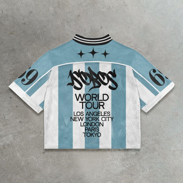 Global Tour Casual Street Stripe Mesh Splicing Jersey