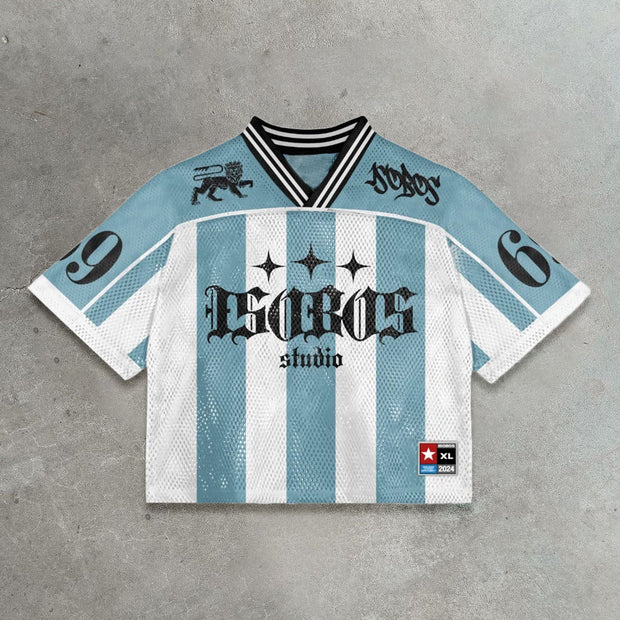 Global Tour Casual Street Stripe Mesh Splicing Jersey