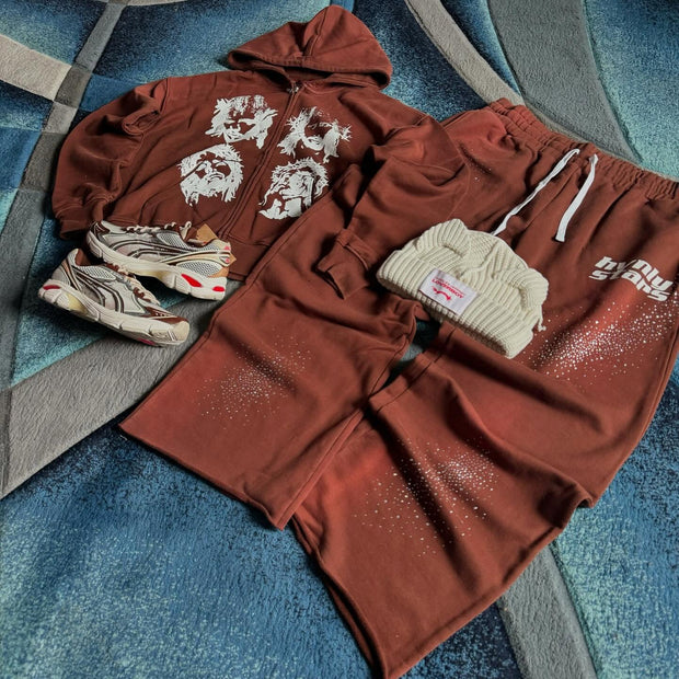 God Jesus Casual Street Zip Hoodie Pants Two-Piece Set