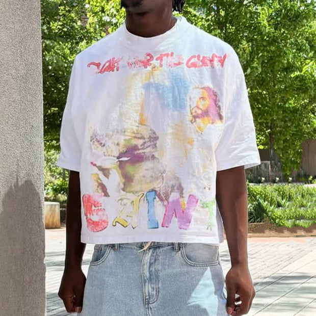 Saint Jesus Print Short Sleeve T-Shirt