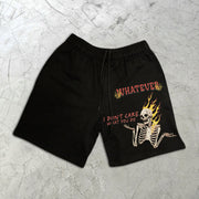 Skull Flame Graphic Print Elastic Shorts