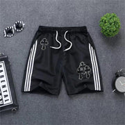 Sporty style bar cross-print casual shorts