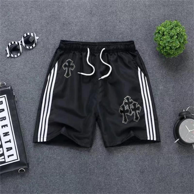 Sporty style bar cross-print casual shorts