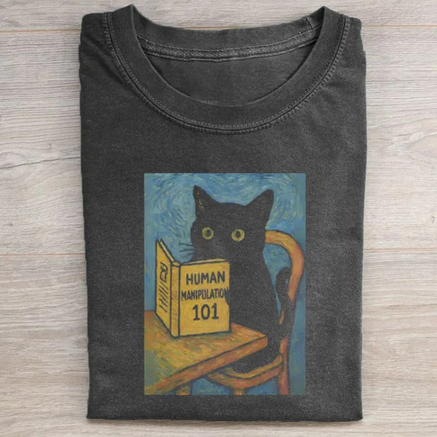 Funny black Cat  Reading T-shirt