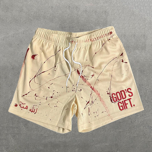 Casual God's Gift Print Mesh Shorts