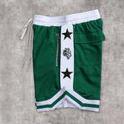 Contrast Panel Street Mesh Sports Loose Shorts