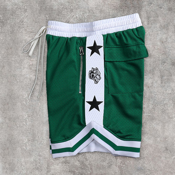 Contrast Panel Street Mesh Sports Loose Shorts
