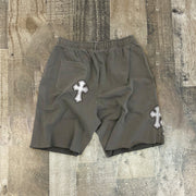 Fashion retro green cross print street shorts