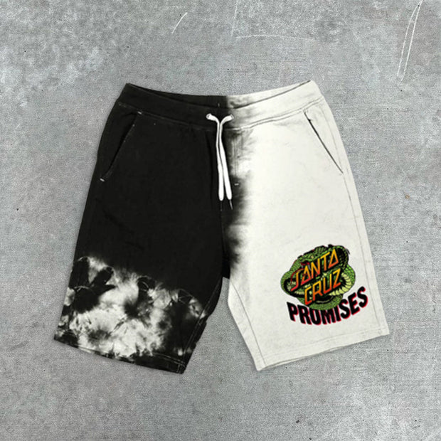 color-block tie-dye graphic-print shorts