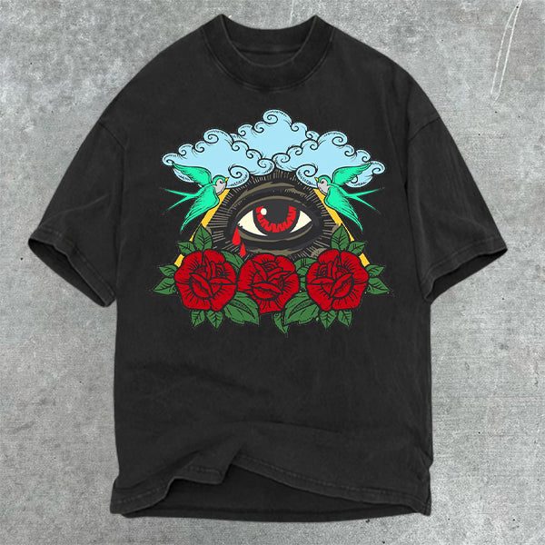 Eye Rose Graphic Print Short Sleeve T-Shirt