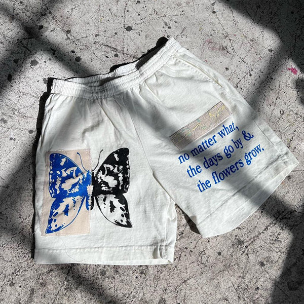 Butterfly Slogan Graphic Print Elastic Shorts