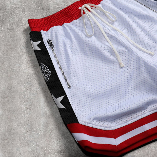 Contrast Panel Street Mesh Sports Loose Shorts