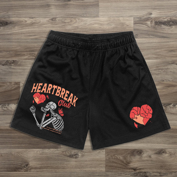 Skull Heart Print Elastic Shorts