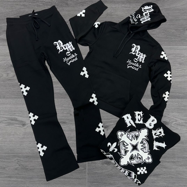 Fashion casual cross letter print hoodie trousers two-piece set