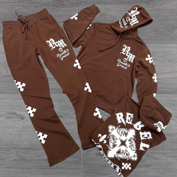 Fashion casual cross letter print hoodie trousers two-piece set