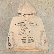 Sporty personality zipper print hoodie