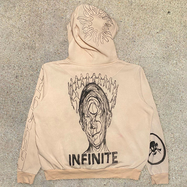 Sporty personality zipper print hoodie