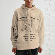 Sporty personality zipper print hoodie