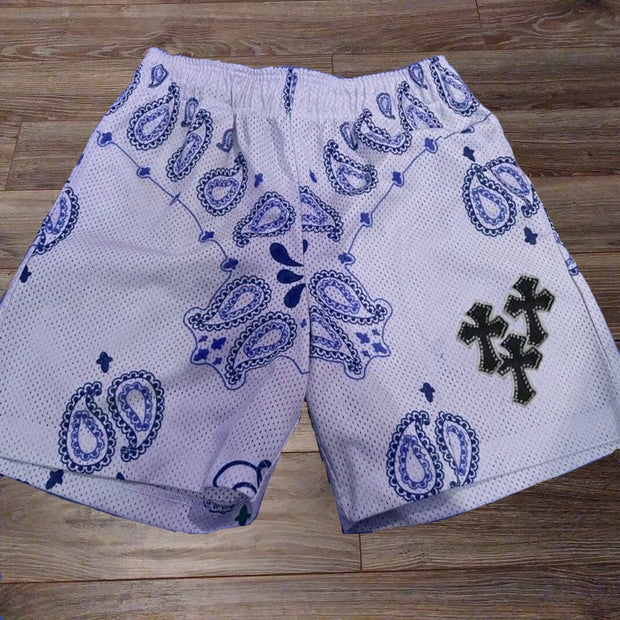 Cashew flower cross print casual sports shorts