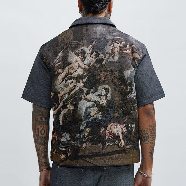 Vintage Oil Painting Tapestry Shirt Jacket