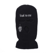 Embroidered warm letter wool hat outdoor windproof hip-hop mask head cover three-hole knitted hat