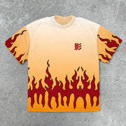 Trendy flame print casual short-sleeved T-shirt