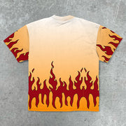 Trendy flame print casual short-sleeved T-shirt