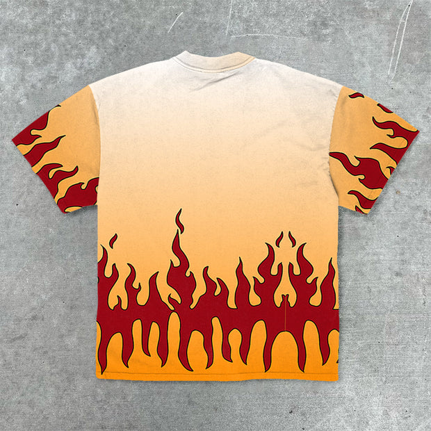 Trendy flame print casual short-sleeved T-shirt
