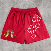 Cross Vintage Tide Brand Print Mesh Shorts